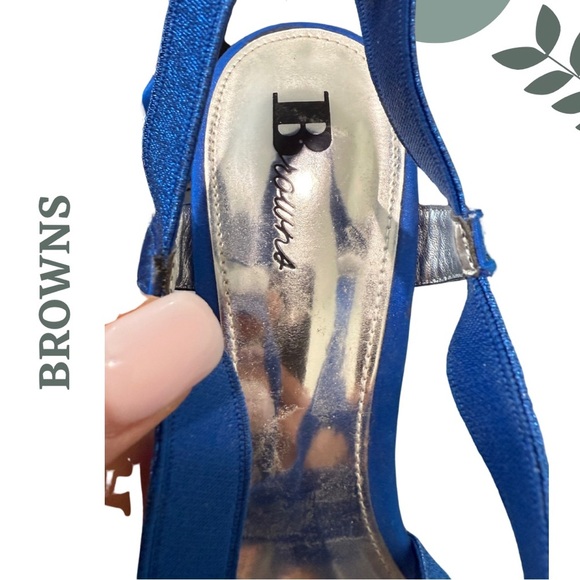 🛍️3/$40 BROWNS Blue Metallic Strappy Heels Elastic Glitter Straps – Size 8.5M - Picture 6 of 7